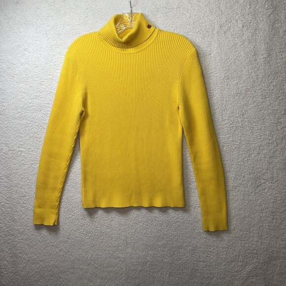 Vintage 90s LRL Lauren Ralph Lauren Turtleneck Sweater Medium Yellow Ribbed - Picture 1 of 6